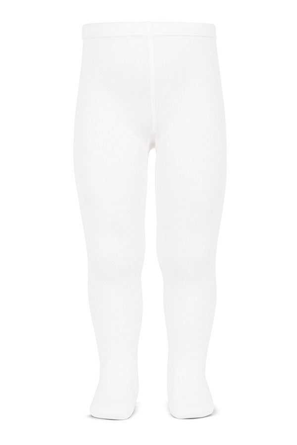 Collant blanc épais en coton chaud pour bébé fille. Idéal à porter avec une robe de cérémonie bébé blanche. Photo du collant porté.