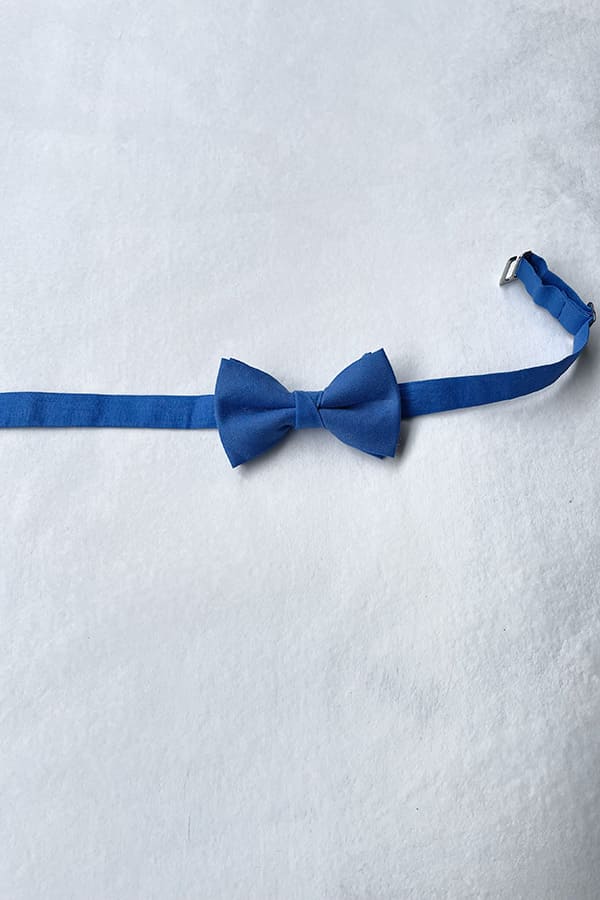 Nœud papillon en coton bleu roi pour petits garçons. Photo du nœud à plat.