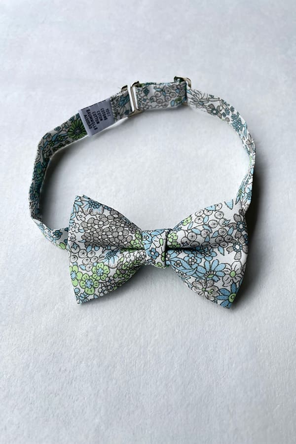 Nœud papillon coton fleuri beige vert bleu